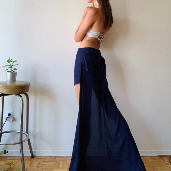 Breezy Navy High Low Skirt - Picture 3 of 5